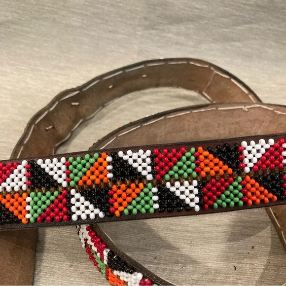 BELT Leather and Colourful Beading All over Beading Handmade Artisan Made - Picture 3 of 6
